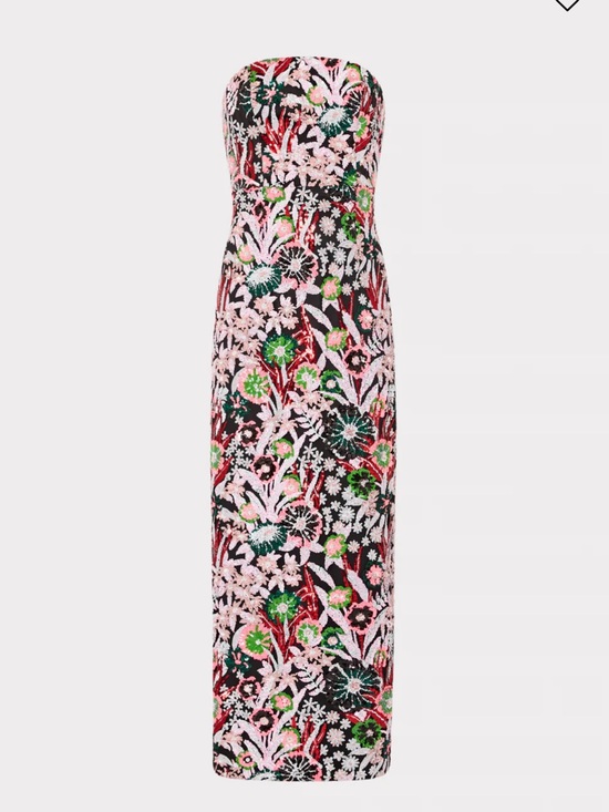 Milly Dresses & Skirts - Milly Strapless Beaded Floral Gown in Pink, Green and Black-NWT! (Size 12)